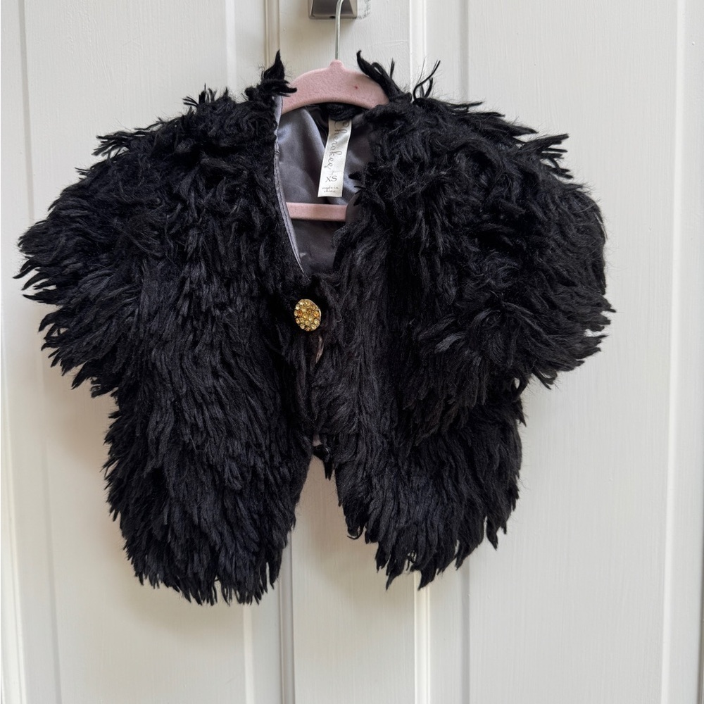 Cherokee XS 3T Girls Black Shaggy Cape Jacket Formal Sweater